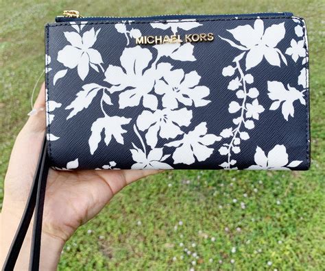 michael kors blue floral wallet|Michael Kors wristlet wallet outlet.